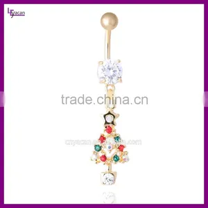 316L Surgical Steel Cz Gem Christmas Tree Navel Piercing Picture thumbnail-3