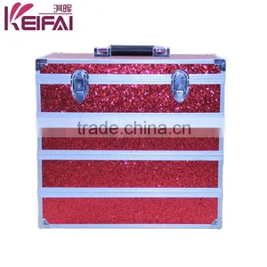 Custom Logo Lockable Hardshell Red Pu Makeup Case With Compartments With Mirror thumbnail-2