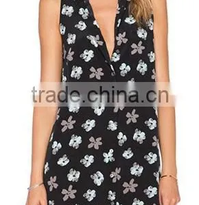 Women's Black Sexy Deep V Neck Sleeveless Floral Print Skirt Casual Dress thumbnail-1