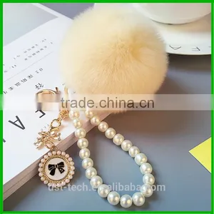 Custom Pom Pom Rabbit Fur Ball Keychain With Pearl thumbnail-6