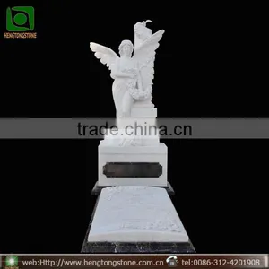 Hand Carved White Marble Angel Engraving Tombstone thumbnail-1
