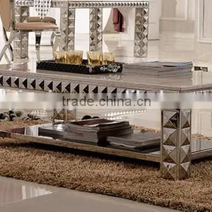 C338 Rectangle Diamond Marble Stainless Steel Coffee Table thumbnail-2
