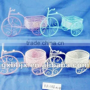 UNIQUE CRAFT!Wire Plastic Beads Round Basket With Bike Collecting Decor thumbnail-1