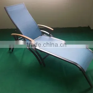Outdoor Sun Lounge Chaise Lounge Wooden Armrest thumbnail-1