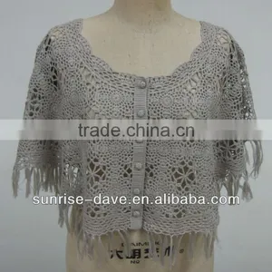 Ladies Cotton Crochet Knitted Mantle Scarf With Tassels thumbnail-1