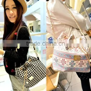 Drawstring Bag Patchwork Patterns Shoulder Messenger Bag Women Handbag Chain Bag Diagonal Package Canvas Totes SV010267# thumbnail-1