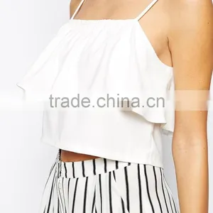 Summer Fashion Frill Cami Cropped Top Womens Tank Tops thumbnail-1