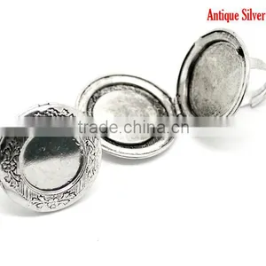 5PCs Antique Silver Round Photo Frame Locket Rings 17.5mm US 7, Fit 24mm Dia. Ring Setting thumbnail-2