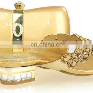 Latest Design Gold Low Heel Bridal Shoes thumbnail-1