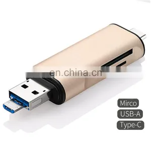 Aluminum Multifunction USB-A-Micro-Type-C Card Reader OTG Supported for Nexus 6P,5X,MacBook,Windows Computer,Android OTG thumbnail-1