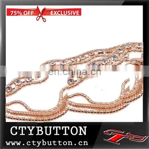 Rose Color 20 Pieces Rhinestones Gold Belt for Graceful Ladies thumbnail-1