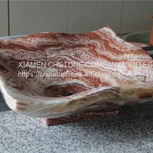 Red Dragon Onyx Bathroom Wash Square Basin Natural Stone Vessle Sink thumbnail-1