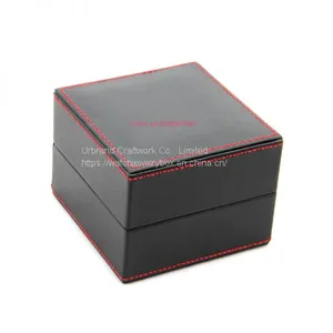 Black Leather Watch Boxes PU Watch Cases With Red Color Stitching Wholesale thumbnail-4