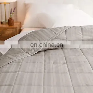100% Cotton Sateen Woven Stripe Quilt 500 Thread Count Premium Modern Bedspread thumbnail-2