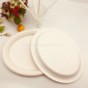 Biodegradable Compostable Disposable Oval Shape Bagasse Plates-Bamboo Fibers Oval Plates Disposable Tableware for Restaurant thumbnail-3