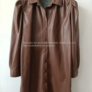 Spring/Autumn Women's Eco Leather Fashion Shirt thumbnail-1