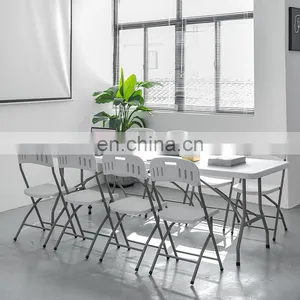 Portable Outdoor Furniture 8ft White Rectangular Plastic Foldable Banquet Catering Bbq Camping Picnic Folding Table thumbnail-2