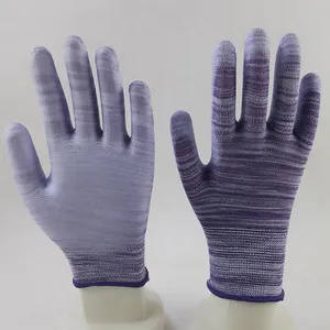 Purple and White Polyester Knitted pu Palm Coated Anti-static Safety Work Gloves thumbnail-1