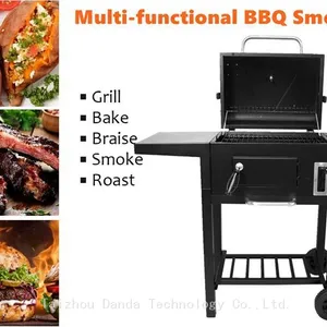 Portable Double-Side Plate BBQ Grill Trolley Easy Cleaning Powder Coated Steel Material Outdoor Garden Camping Smoking Grilling thumbnail-5