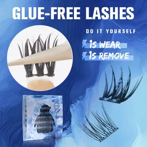 DIY Full Strip Eyelashes Individual Cluster Self-Adhesive Press Lashes No Glue Required Light Blue D-02 thumbnail-2