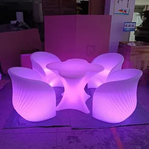European Style LED Illuminated Bar Table Set Luxury Plastic High Seat Furniture for Hotel Club Outdoor thumbnail-1