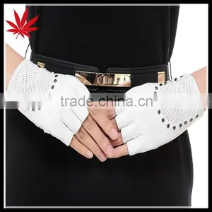 Ladies Write Fingerless Leather Gloves With Studs thumbnail-1
