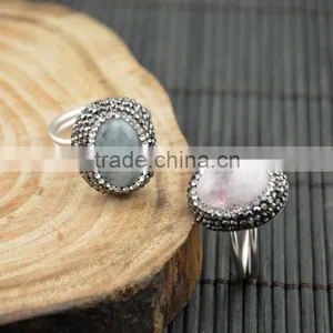 LFD-008R ~ Wholesale Druzy Stone Pave Rhinestone Rings Jewelry Finding thumbnail-1