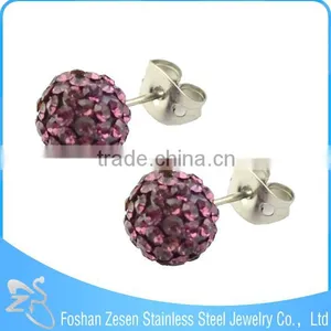 ZS20168 Surgical Steel Latest Stick Earring , CZ Crystal Ball Earring , Wholesale Crystal Beads Earring thumbnail-1