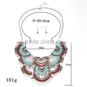 2016 Hot Sale Personality Silver Plated Geometric Pendant Multilayer Tassel Big Jewelry Set thumbnail-4