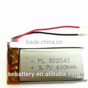 Rechargeable Li-polymer Battery 802040 600mAh 3.7V With PCM for Light thumbnail-1
