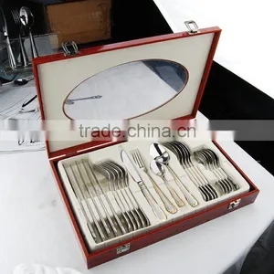 24 Pcs Gold Stainless Steel Cutlery Set With Wood Case thumbnail-1