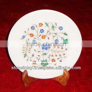 White Marble Inlaid Plate Antique Marble Stone Inlay Plate thumbnail-1