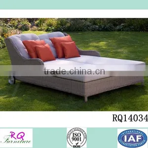 Gray Rattan Double Lounge With Wheels Cushion and Pillow thumbnail-1