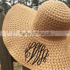 Personalized Custom Monogram Initial Folding Straw Beach Floppy Hats thumbnail-4