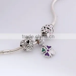 925 Sterling Silver Four Leaf Clover Enamel European Charm Beads thumbnail-3