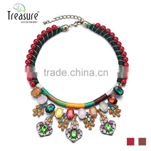Handmade Necklace Rope Chain Colorful Crystal Pendantethnic Necklace 2015 Luxury Crystal Inlaid Bijoux Femme NL13562 thumbnail-1