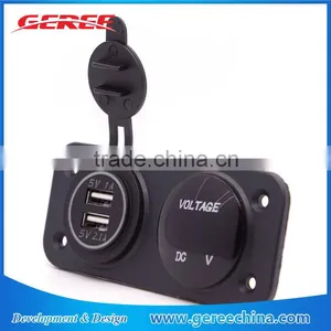 2.0A/1.0A Dual USB Port Car Charger Socket Outlet 12V LED Digital USB Voltmeter Waterproof Design thumbnail-2