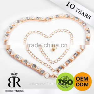 Women Copper Color Pearl Pendant Necklace Ornaments Crystal Chain Brightness F1-80036 thumbnail-1