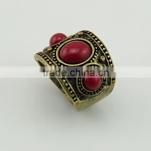 Fashion Nail Indian Style Wide Anti Brass Red Resin Gold Ring thumbnail-1