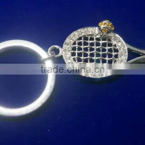 Factory Price Exported Tennis Racket Silver Color Surface Plating Zinc Alloy Keychain thumbnail-1