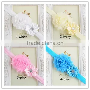 Solid Grosgrain Ribbon Headwear, Kids Girl Chiffon Flower Headband Elastic Hair Band Hair Tie Mixed Colors thumbnail-1