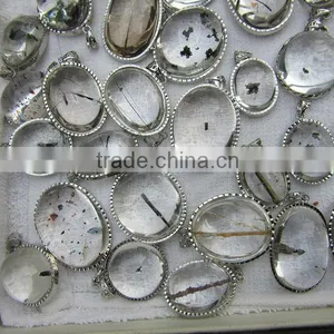 New Unique Black Rutile & Crystal Gemstone Silver Pendant, 925 Sterling Silver Jewelry thumbnail-2