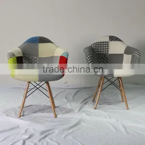 Replica Eiffel Tower Base Fiberglass Patchwork Dining Armchair With Wood Legs thumbnail-5