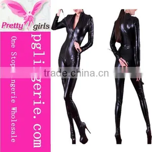Sexy Ladies Leather Catsuit Leather Jumpsuits Costume Faux Leather Fetish Jumpsuit thumbnail-1