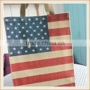 American Flag Lady Single Shoulder Bag Jute Bag thumbnail-2