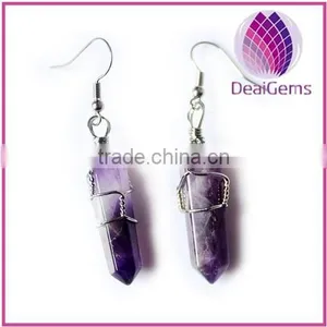 High Quality Natural Amethyst Stone Fishhook Earring thumbnail-1