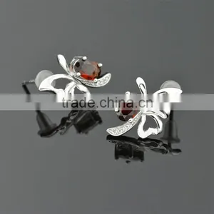 Fashion Garnet CZ Earrings, Hot Stud Earrings thumbnail-2