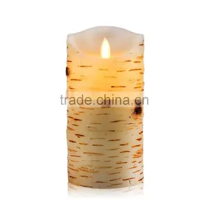 Flameless Candles Birch Bark Effect Dripless Real Wax Pillars LED Candles Dancing Flame Led Candles thumbnail-1