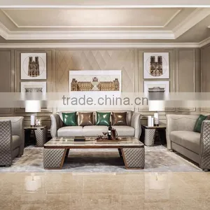 Grey Color Genuine Leather Tufted Sofa Set, Special Design Modern Living Room Leather Sofa(MOQ=1 SET) thumbnail-1