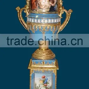 Lovely Cherubim Flower Pot, Hand Painting Ceramic Gold Flower Bowl With Elegant Flowers Mounted thumbnail-5